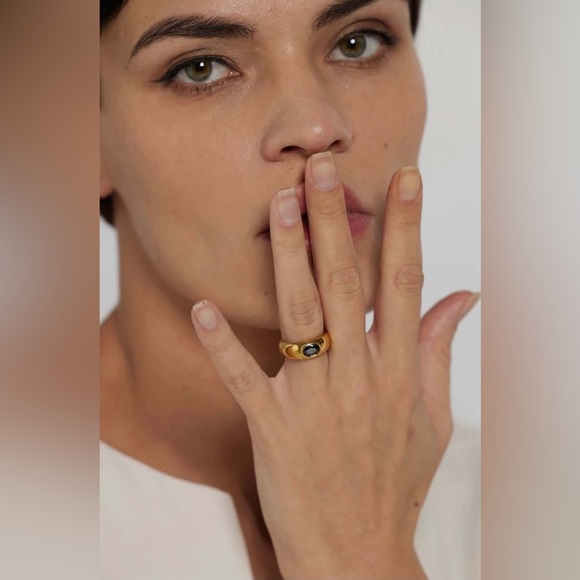 18K Gold Plated Signet Ring*Black Cubic Zirconia Zircon Crystal*JD - Picture 3 of 10